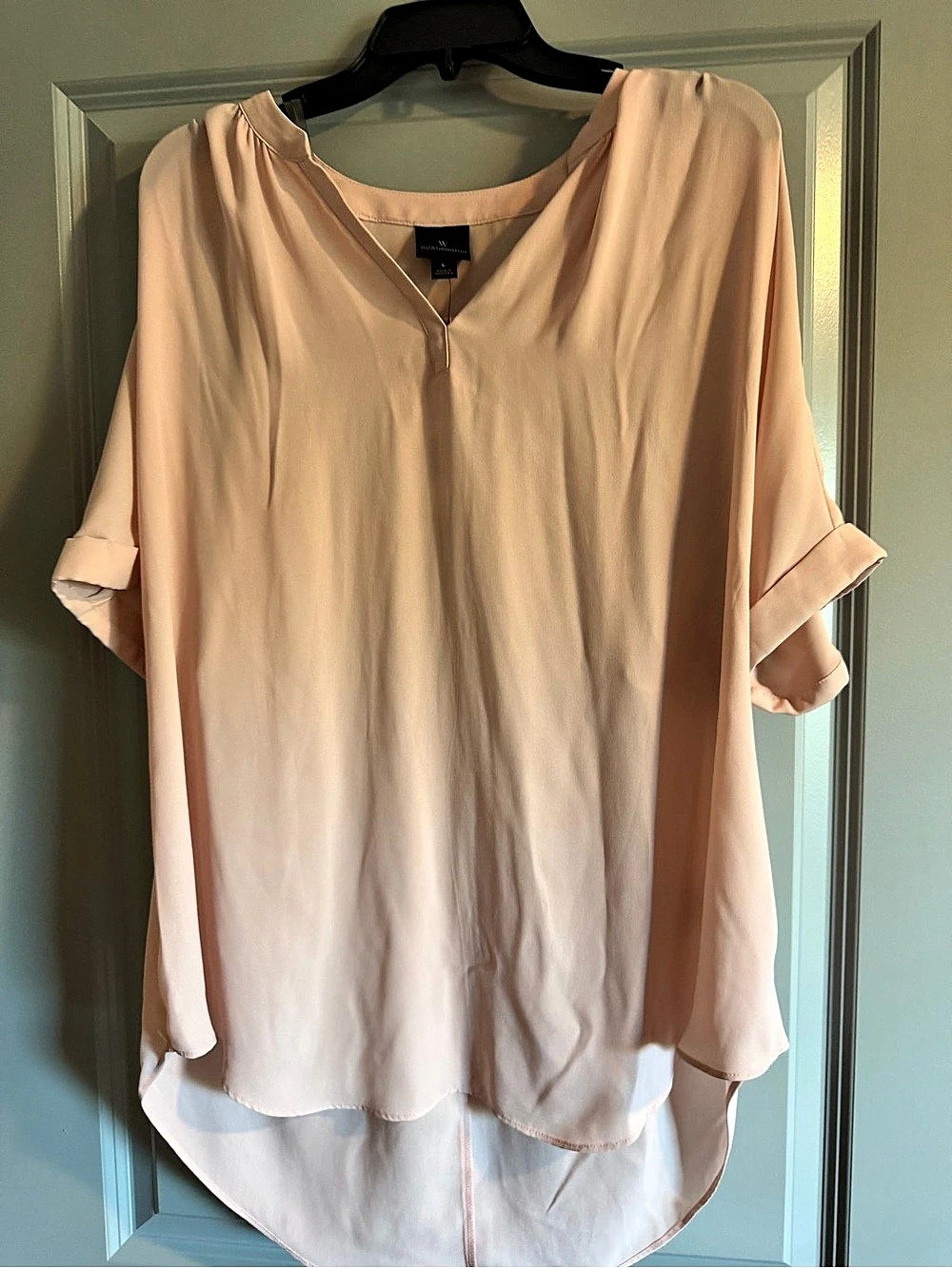Worthington V-Neck Short Sleeve Blouse Pink Size Large